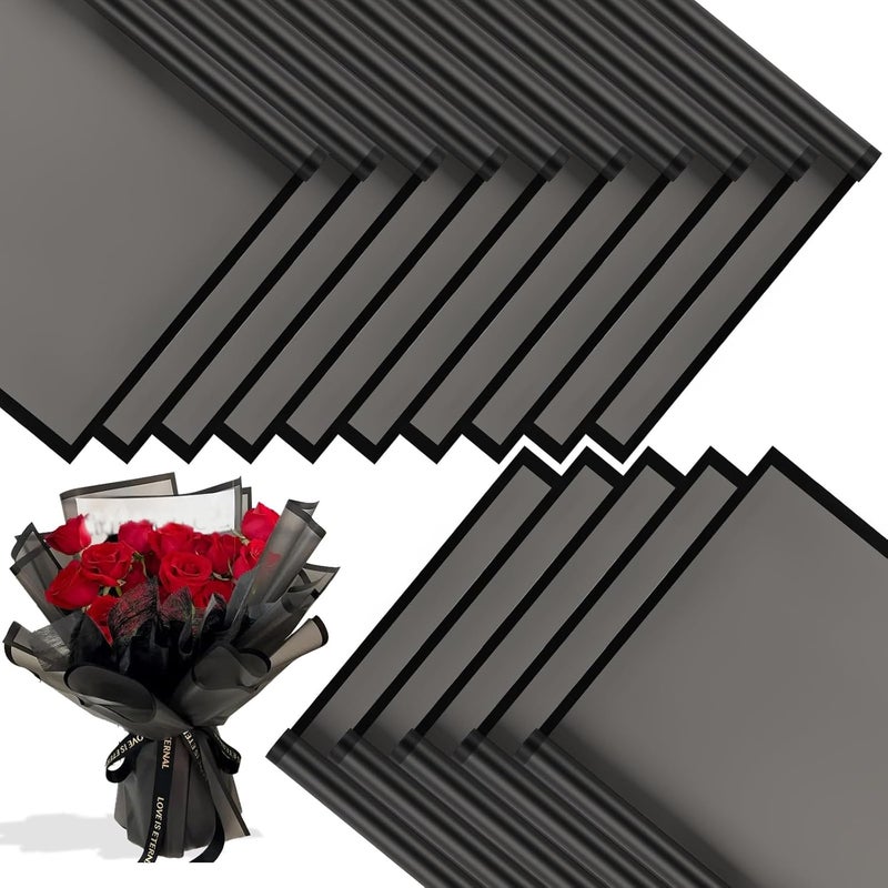 Coidea 20 Sheets Flower Wrapping Paper - Waterproof Floral Bouquet Wrapping Paper Black Korean Florist Supplies Packaging Paper for DIY Crafts Wedding Birthday Gift - Image 1